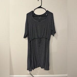 Latched Mama Black and White Striped Maternity/Nursing Dress